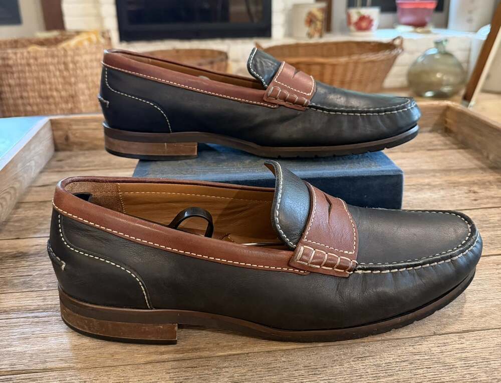 Johnston & Murphy Men’s 12M Black Tan Leather Penny Loafers 59-4111